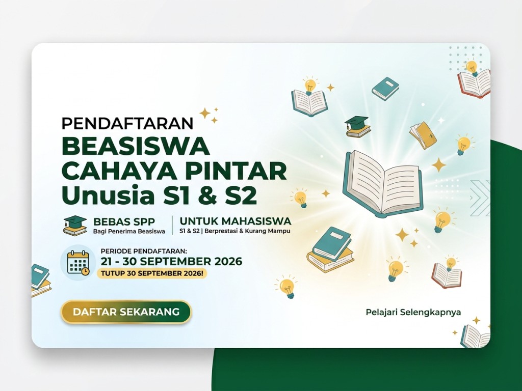 Unusia Buka Beasiswa Cahaya Pintar S1 dan S2, Pendaftaran hingga 30 September 2026